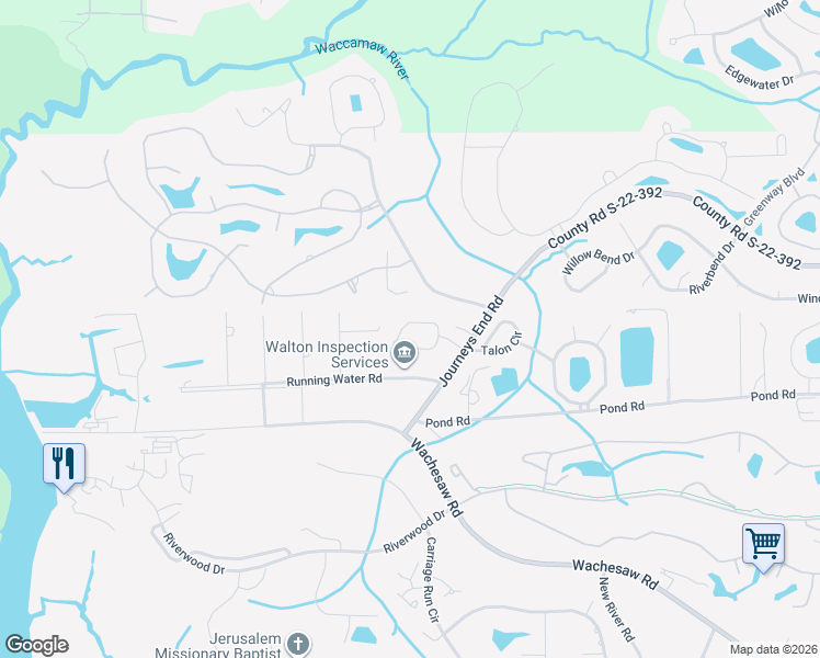 map of restaurants, bars, coffee shops, grocery stores, and more near 191 Graytwig Circle in Murrells Inlet