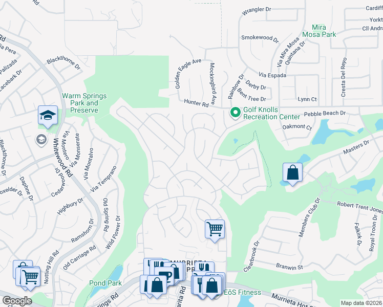 map of restaurants, bars, coffee shops, grocery stores, and more near 38195 Via Taffia in Murrieta