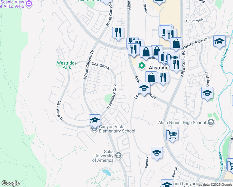 map of restaurants, bars, coffee shops, grocery stores, and more near 5 Halcyon Lane in Aliso Viejo