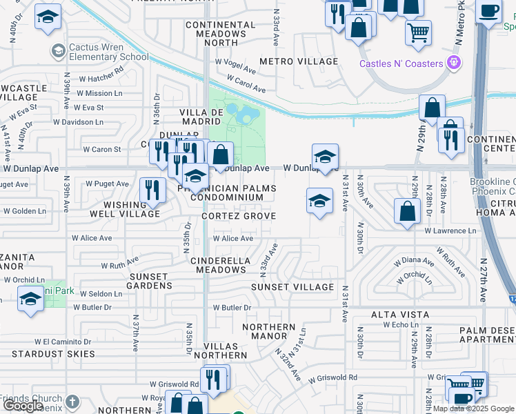 map of restaurants, bars, coffee shops, grocery stores, and more near 3327 West Golden Lane in Phoenix