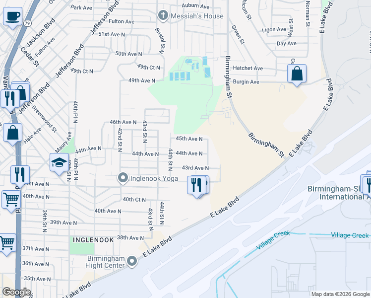 map of restaurants, bars, coffee shops, grocery stores, and more near 4430 44th Avenue North in Birmingham