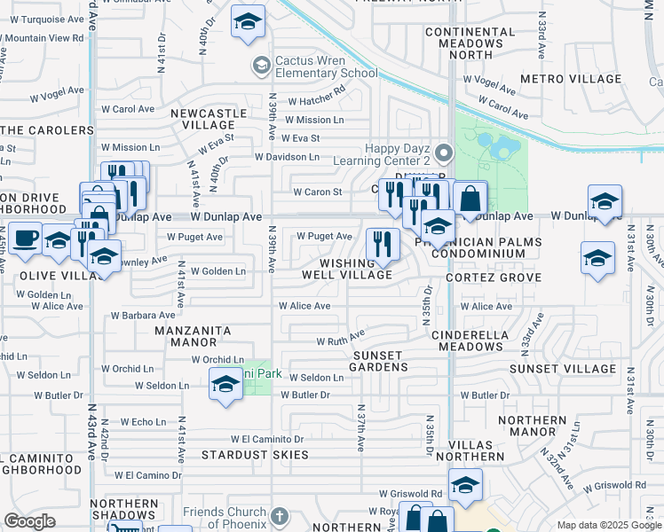map of restaurants, bars, coffee shops, grocery stores, and more near 3714 West Townley Avenue in Phoenix