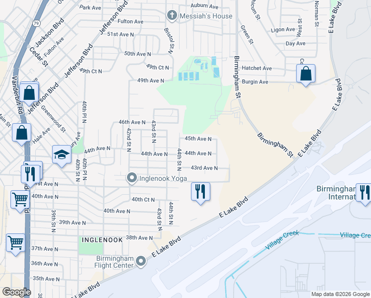 map of restaurants, bars, coffee shops, grocery stores, and more near 4430 44th Avenue North in Birmingham