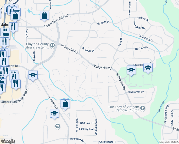 map of restaurants, bars, coffee shops, grocery stores, and more near 6924 Eunice Drive in Riverdale