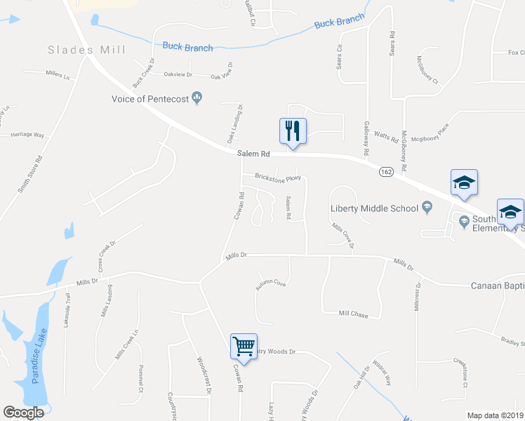 map of restaurants, bars, coffee shops, grocery stores, and more near 65 Cowan Road in Covington