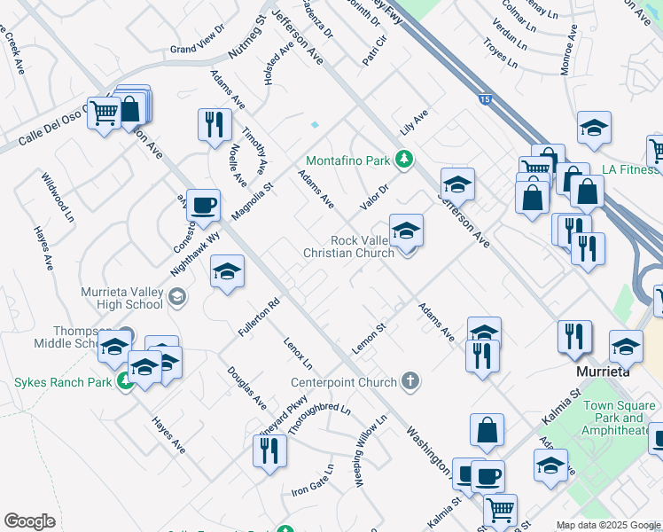 map of restaurants, bars, coffee shops, grocery stores, and more near 41895 Hales Lane in Murrieta