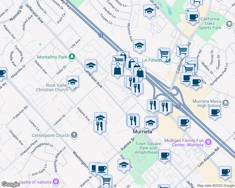 map of restaurants, bars, coffee shops, grocery stores, and more near 24435 Village Walk Place in Murrieta
