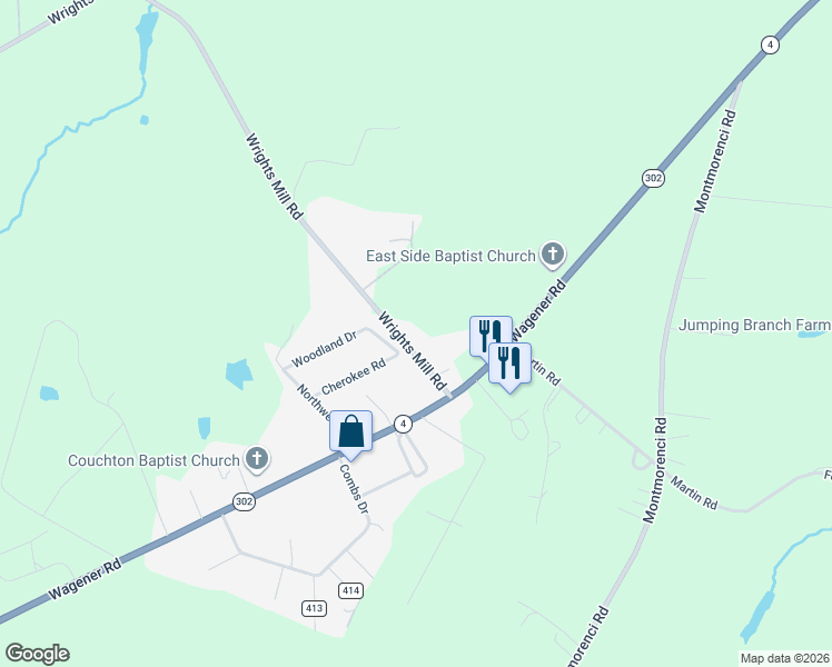 map of restaurants, bars, coffee shops, grocery stores, and more near 1135 Wrights Mill Road in Aiken