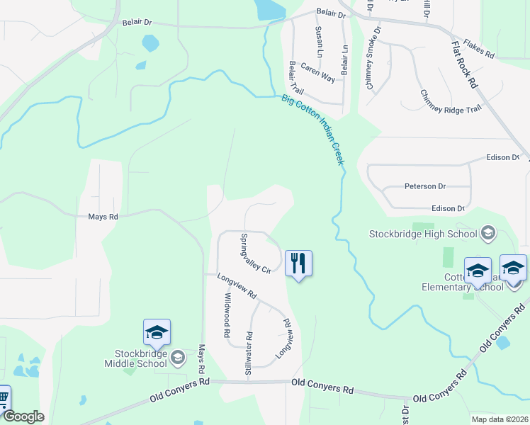 map of restaurants, bars, coffee shops, grocery stores, and more near 145 Springvalley Way in Stockbridge