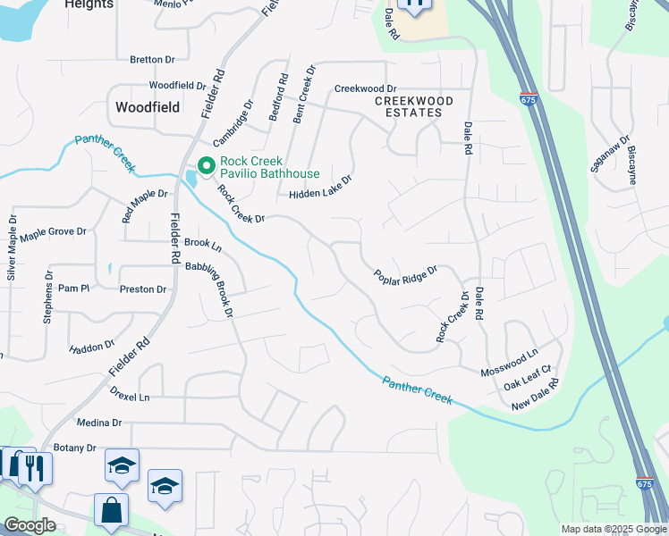 map of restaurants, bars, coffee shops, grocery stores, and more near 3253 Rock Creek Drive in Rex
