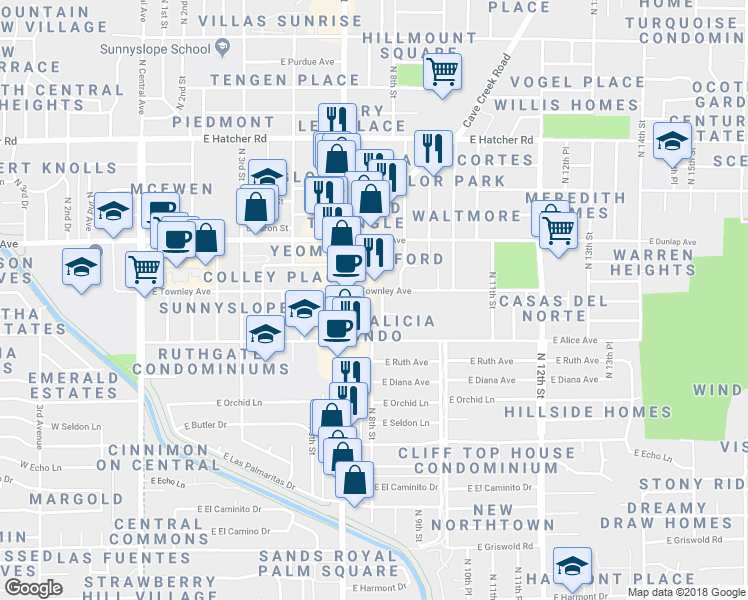 map of restaurants, bars, coffee shops, grocery stores, and more near 8841 North 8th Street in Phoenix