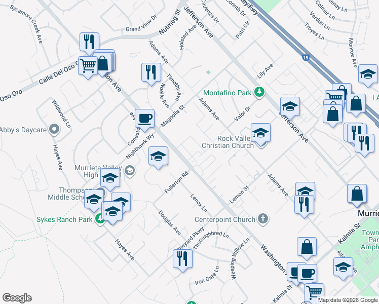 map of restaurants, bars, coffee shops, grocery stores, and more near 24117 Dolcetto Avenue in Murrieta