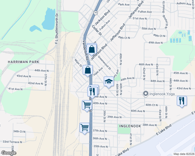 map of restaurants, bars, coffee shops, grocery stores, and more near 3808 43rd Avenue North in Birmingham
