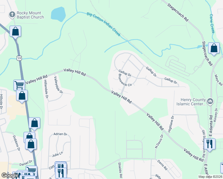 map of restaurants, bars, coffee shops, grocery stores, and more near 512 Valley Hill Road in Stockbridge