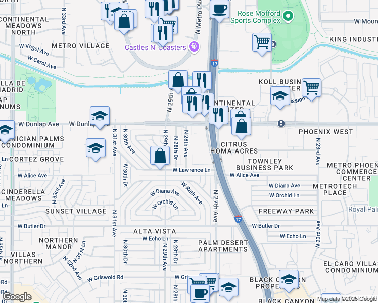 map of restaurants, bars, coffee shops, grocery stores, and more near 8747 North 28th Avenue in Phoenix