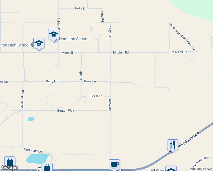 map of restaurants, bars, coffee shops, grocery stores, and more near 38275 Kirby Road in Anza