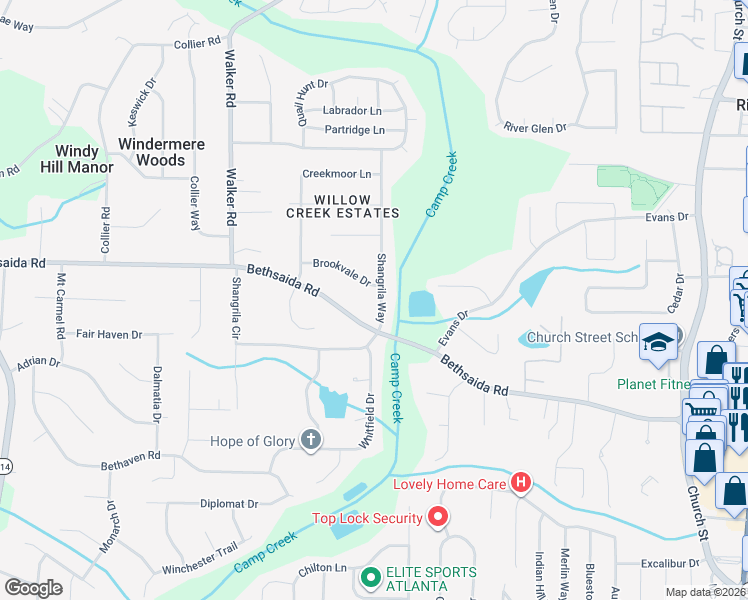 map of restaurants, bars, coffee shops, grocery stores, and more near 6941 Shangrila Way in Riverdale