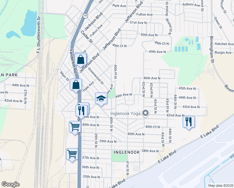 map of restaurants, bars, coffee shops, grocery stores, and more near 4014 44th Ave N in Birmingham