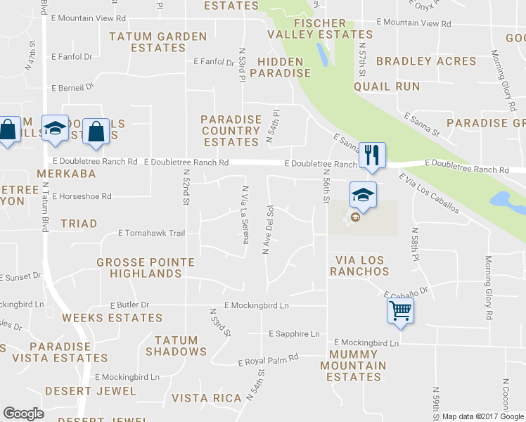 map of restaurants, bars, coffee shops, grocery stores, and more near 8734 North Ave Del Sol in Paradise Valley
