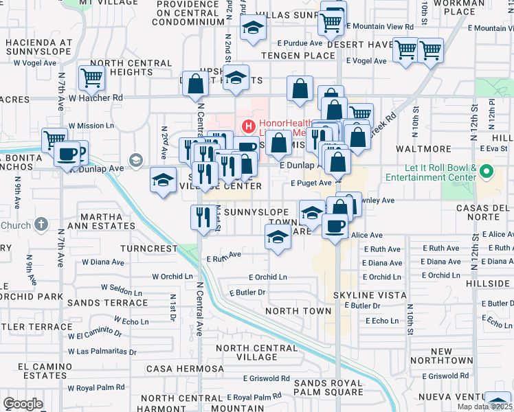 map of restaurants, bars, coffee shops, grocery stores, and more near 8842 North 2nd Way in Phoenix