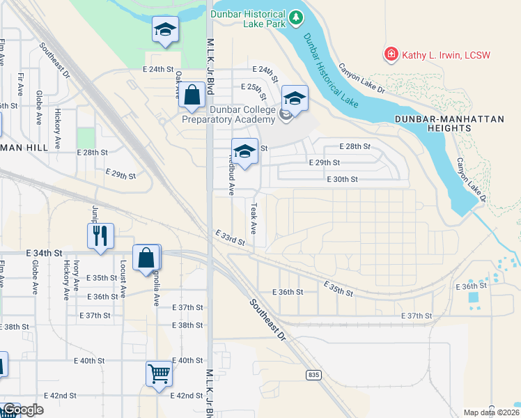 map of restaurants, bars, coffee shops, grocery stores, and more near 3117 Teak Avenue in Lubbock