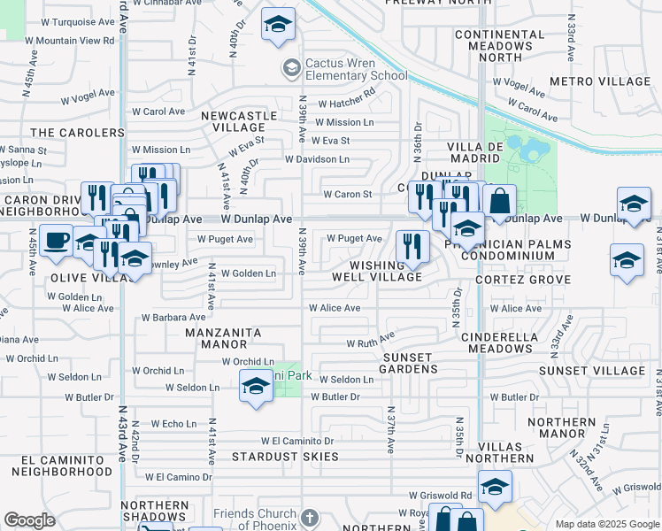 map of restaurants, bars, coffee shops, grocery stores, and more near 3814 W Golden Ln in Phoenix