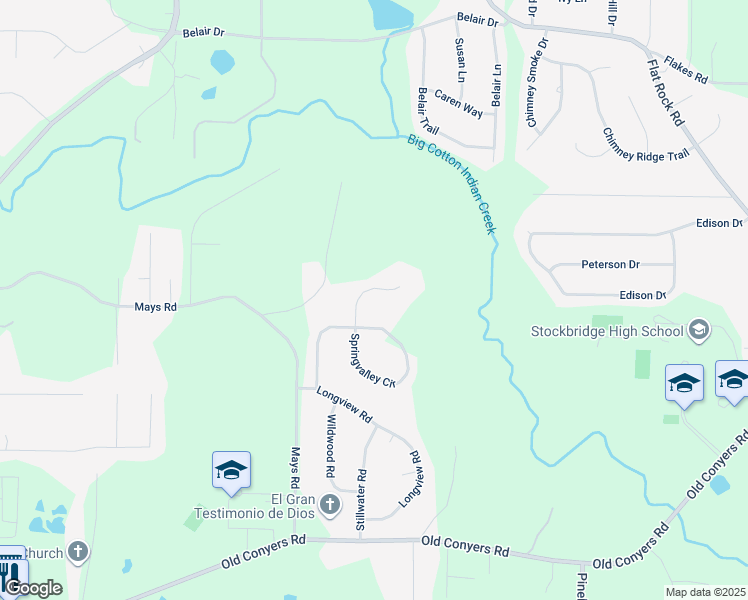 map of restaurants, bars, coffee shops, grocery stores, and more near 125 Springvalley Way in Stockbridge