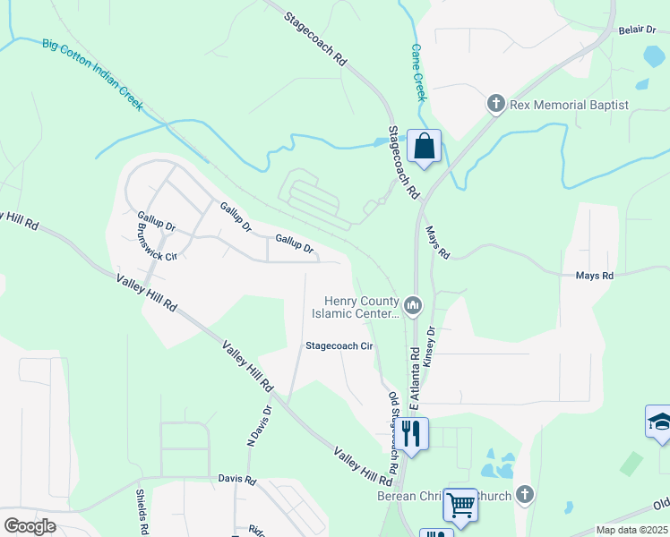 map of restaurants, bars, coffee shops, grocery stores, and more near 1512 Gallup Drive in Stockbridge