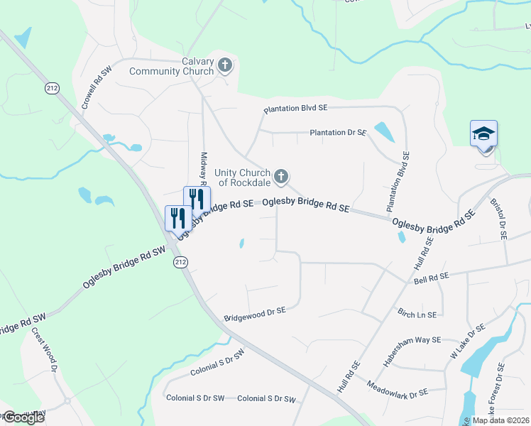 map of restaurants, bars, coffee shops, grocery stores, and more near 402 Derbyshire Court Southeast in Conyers
