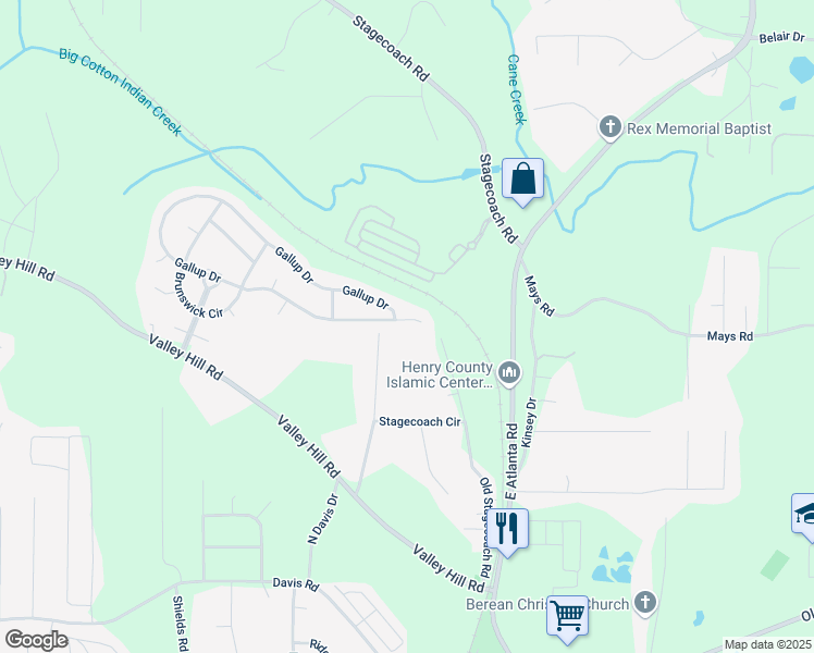 map of restaurants, bars, coffee shops, grocery stores, and more near 1512 Gallup Drive in Stockbridge