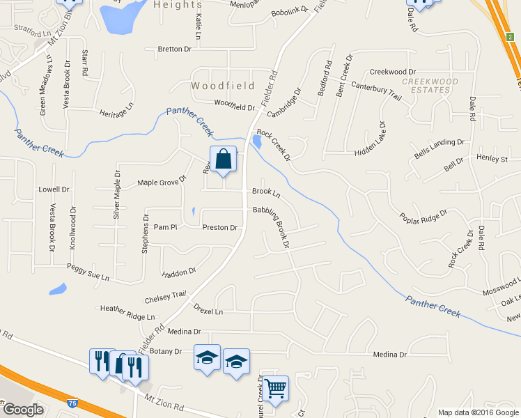 map of restaurants, bars, coffee shops, grocery stores, and more near 6922 Babbling Brook Drive in Rex