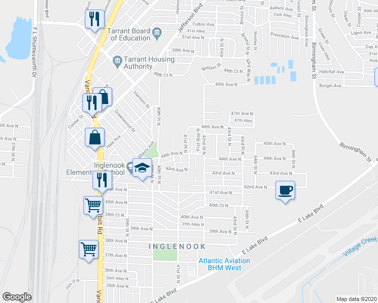 map of restaurants, bars, coffee shops, grocery stores, and more near 4117 44th Avenue North in Birmingham