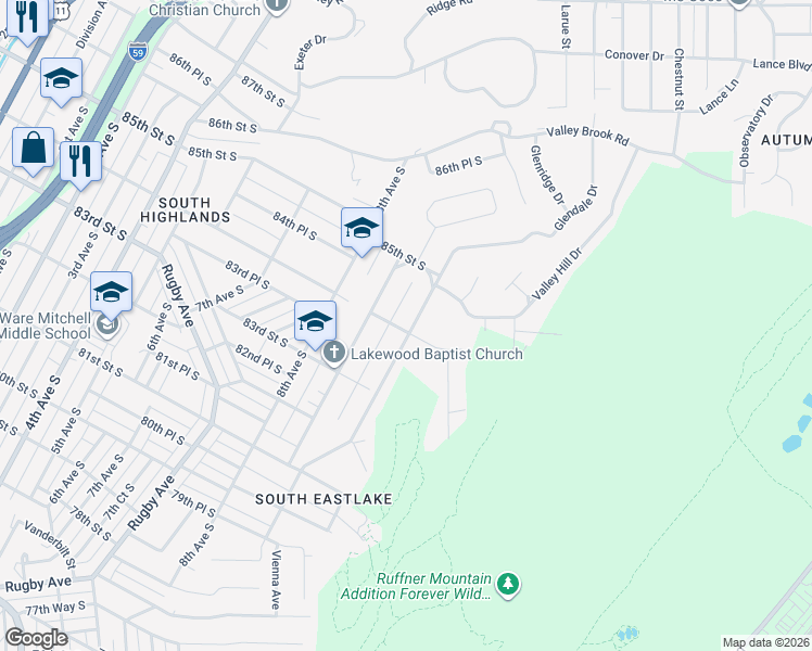 map of restaurants, bars, coffee shops, grocery stores, and more near 8400 10th Avenue South in Birmingham