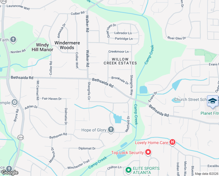 map of restaurants, bars, coffee shops, grocery stores, and more near 1314 Bethsaida Road in Riverdale