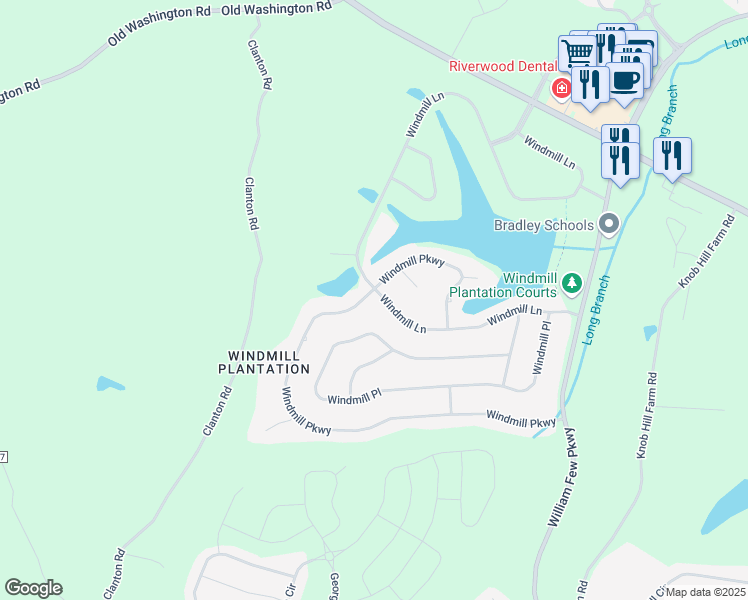 map of restaurants, bars, coffee shops, grocery stores, and more near 898 Windmill Lane in Evans
