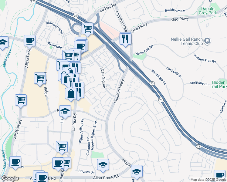 map of restaurants, bars, coffee shops, grocery stores, and more near 27343 Ryan Drive in Laguna Niguel