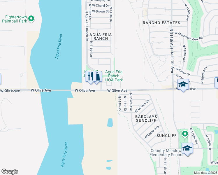 map of restaurants, bars, coffee shops, grocery stores, and more near 11539 West Green Drive in Youngtown