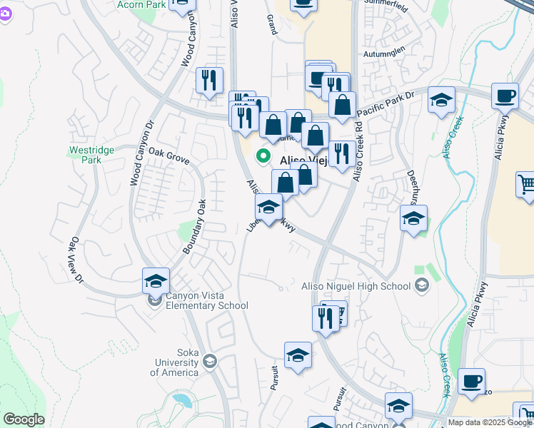 map of restaurants, bars, coffee shops, grocery stores, and more near 4 Liberty in Aliso Viejo