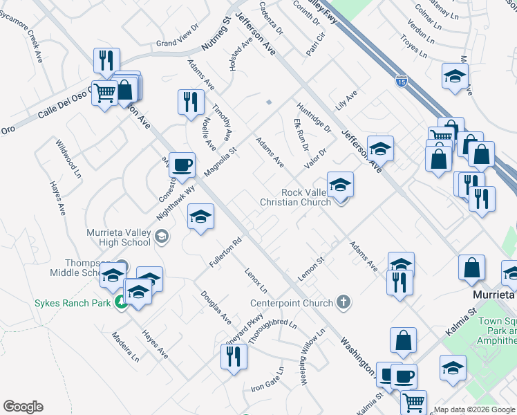map of restaurants, bars, coffee shops, grocery stores, and more near 24131 Tuscany Avenue in Murrieta