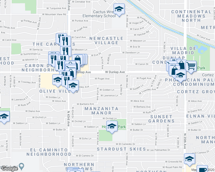 map of restaurants, bars, coffee shops, grocery stores, and more near 4024 West Golden Lane in Phoenix