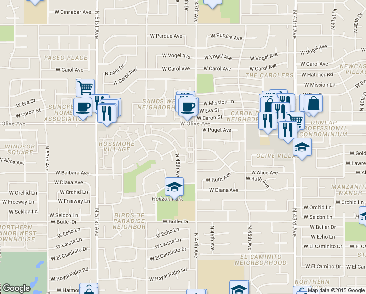 map of restaurants, bars, coffee shops, grocery stores, and more near 4725 West Townley Avenue in Glendale