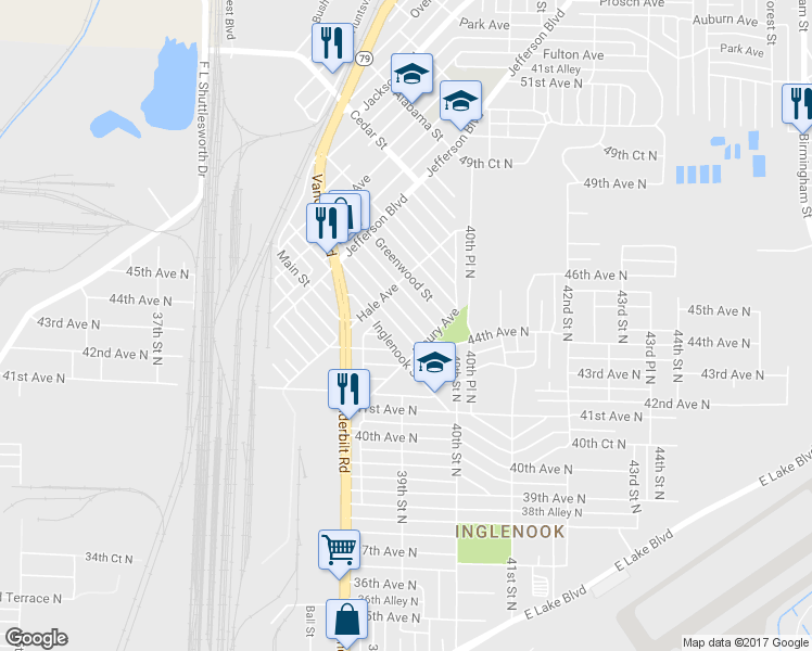 map of restaurants, bars, coffee shops, grocery stores, and more near 4224 Jackson Street in Birmingham