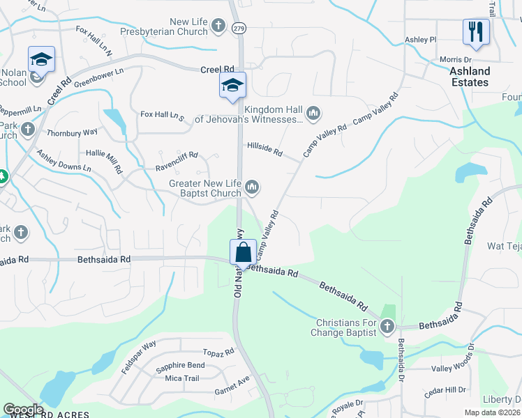 map of restaurants, bars, coffee shops, grocery stores, and more near 6955 Camp Valley Road in Riverdale