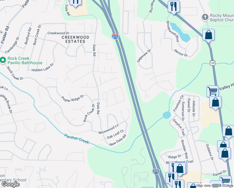 map of restaurants, bars, coffee shops, grocery stores, and more near 6873 Dresden Drive in Rex