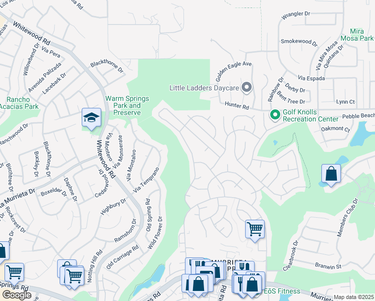 map of restaurants, bars, coffee shops, grocery stores, and more near 38201 Via La Colina in Murrieta