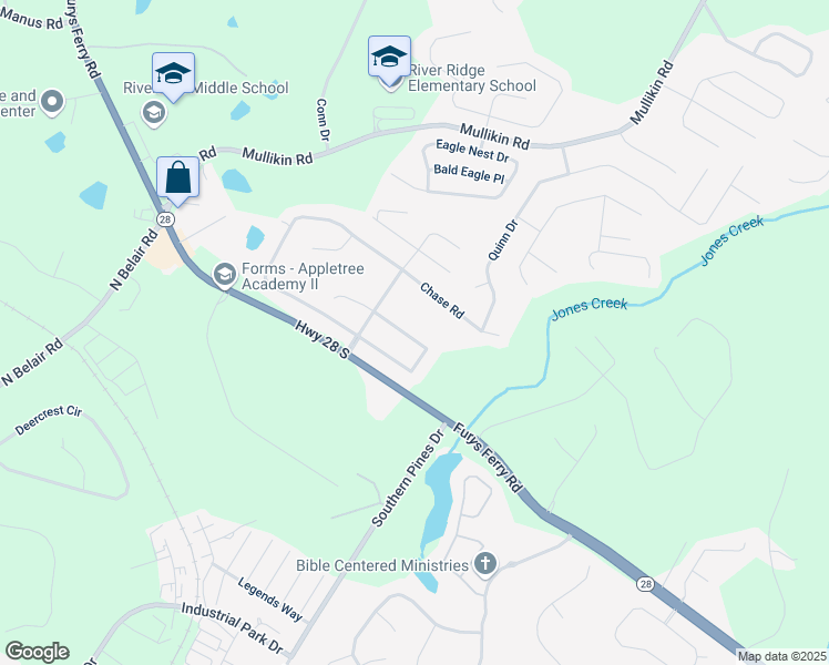 map of restaurants, bars, coffee shops, grocery stores, and more near 887 Riders Way East in Evans