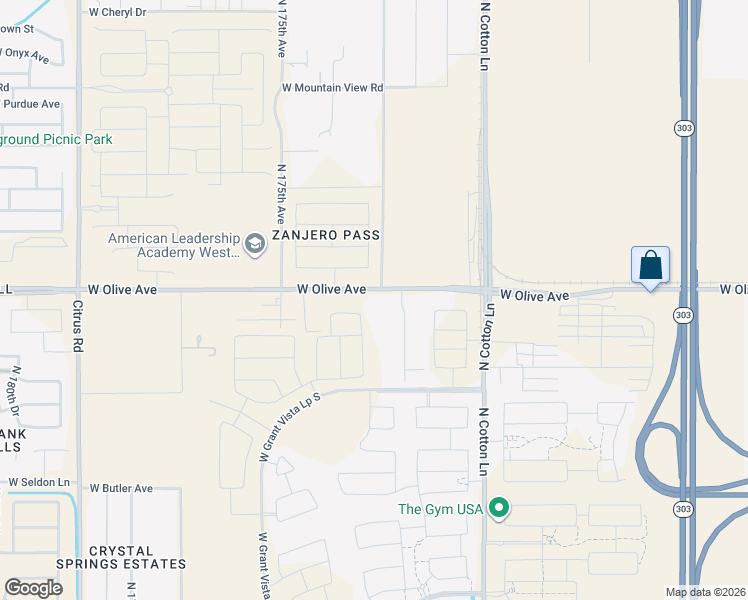 map of restaurants, bars, coffee shops, grocery stores, and more near 8926 North 172nd Drive in Waddell