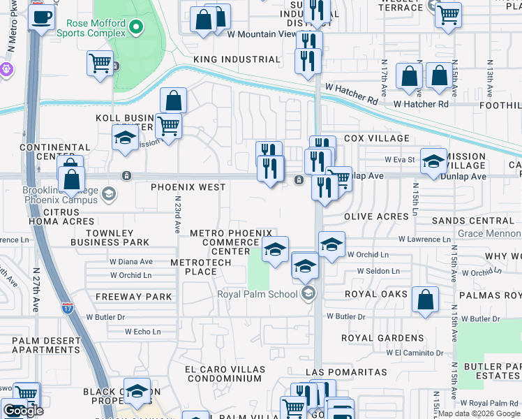 map of restaurants, bars, coffee shops, grocery stores, and more near 8902 North 19th Avenue in Phoenix