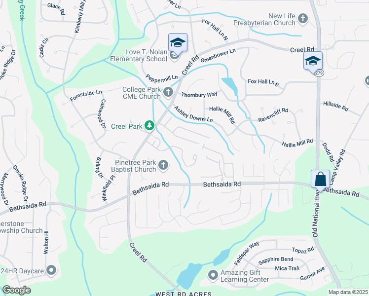 map of restaurants, bars, coffee shops, grocery stores, and more near 1104 Creel Lane in Atlanta