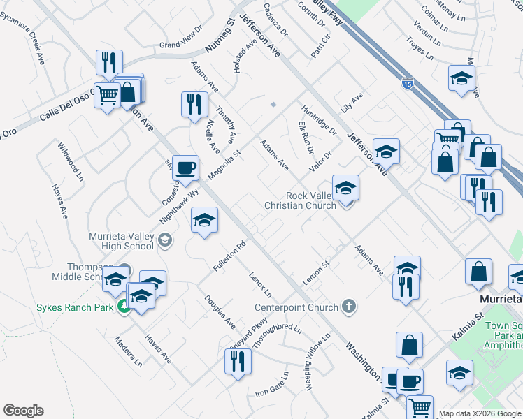 map of restaurants, bars, coffee shops, grocery stores, and more near 24131 Tuscany Avenue in Murrieta